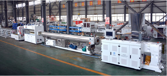 خرید High Efficient 40-250mm PVC Water Drainage Sewage Pipe Line With HYPS90/28 Parallel Twin Screw Extruder With Motor 55kw Output 500kg/h online manufacture